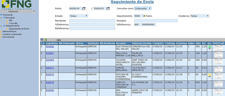 Consulta / seguimiento del estado de de sus envíos