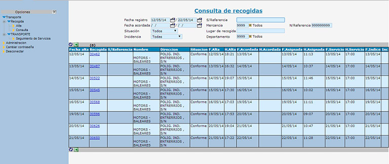 Consulta / seguimiento del estado de sus recogidas